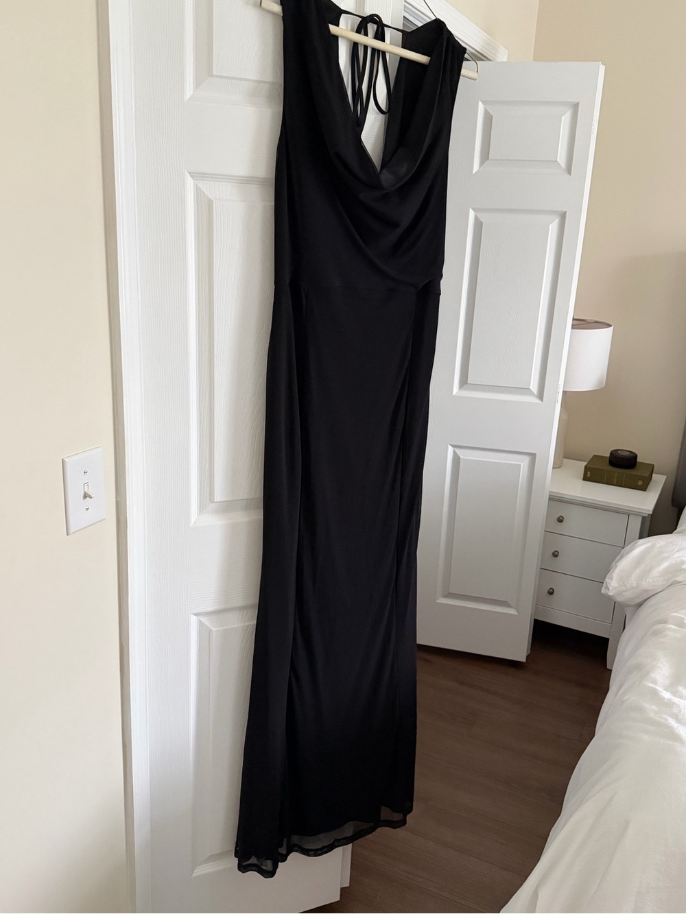 Lulu's Black Cowl Neck Maxi Dress with Tie-Back